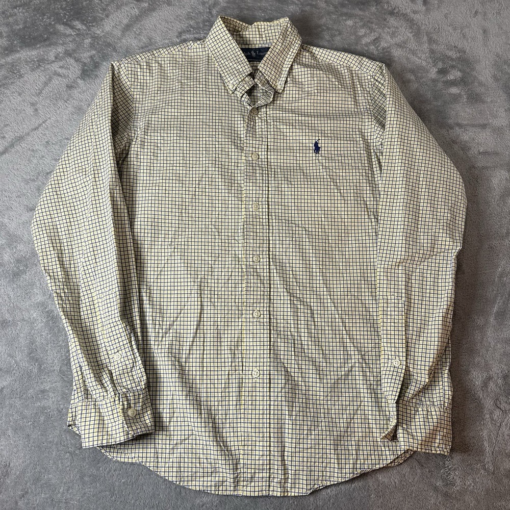 Polo‎ Ralph Lauren Custom Fit Shirt Men's Large Yellow Plaid Check 90s Preppy